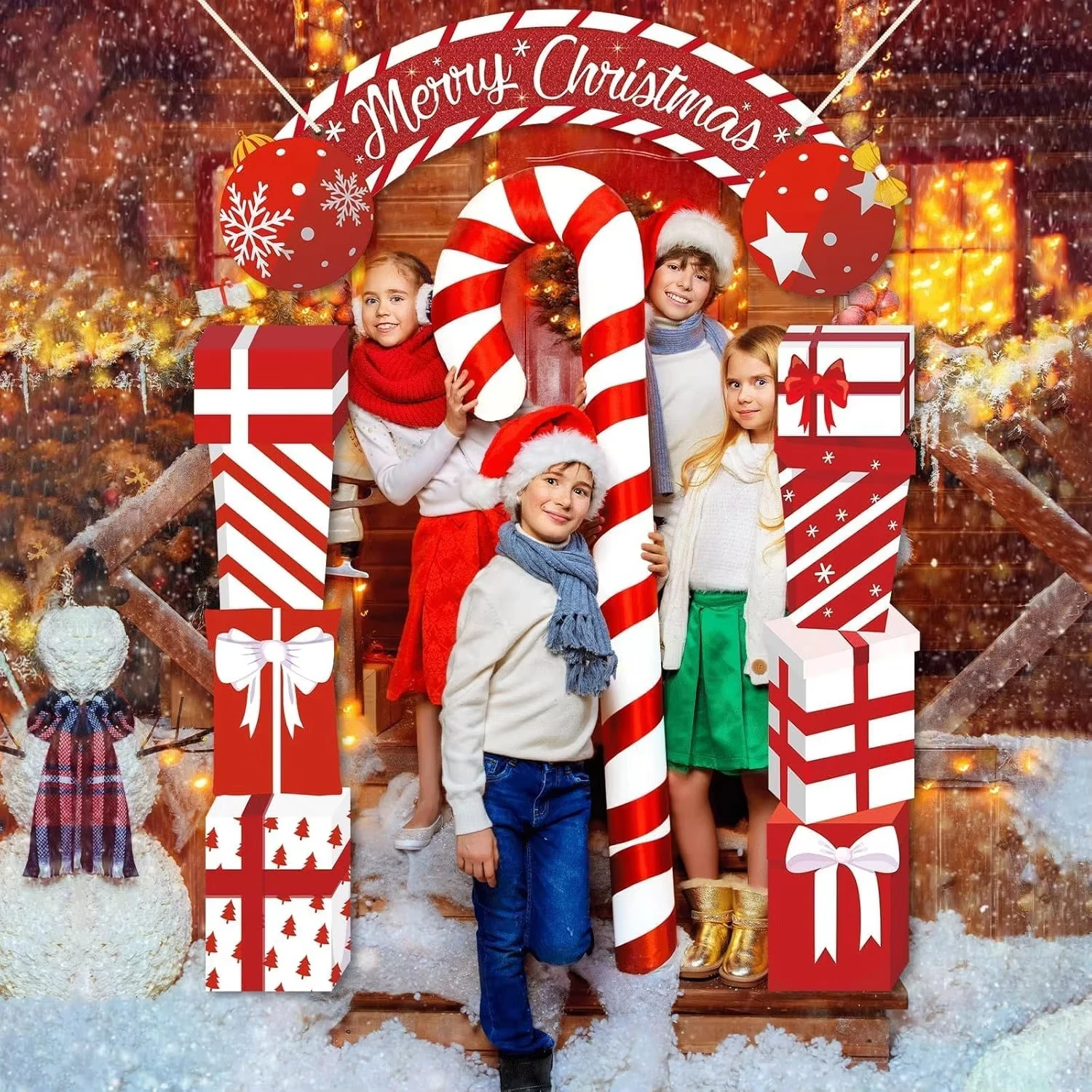 Xmas Hanging Decoration Red Porch Sign Christmas Door Decoration Polyester Front Door Banner For Christmas Party Home Decoration