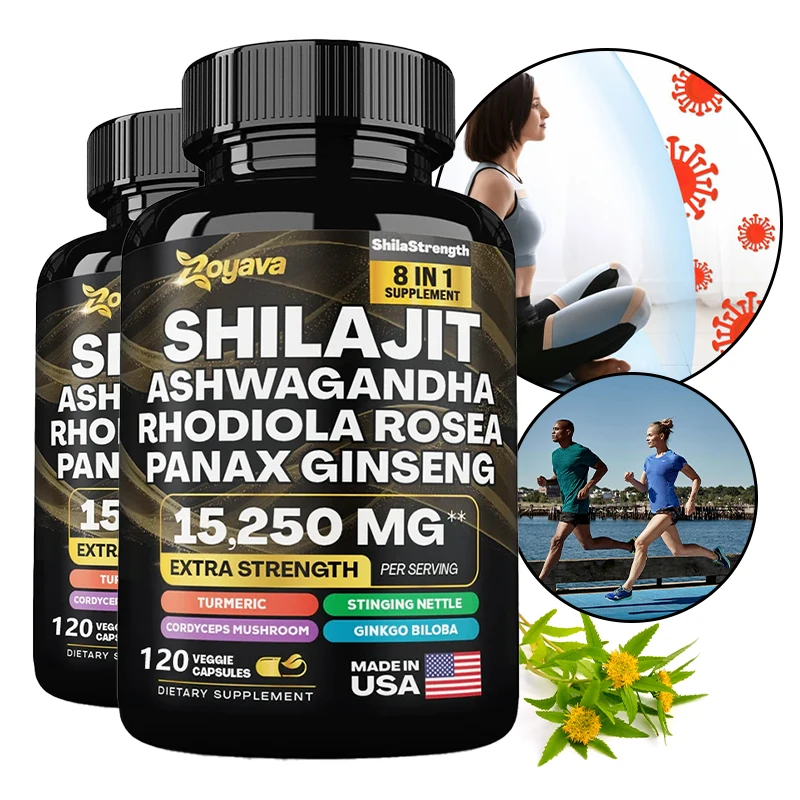Shilajit Supplement - with Ashwagandha, Rhodiola Rosea, Turmeric, Gingko Biloba,Supports Energy, Muscle Building & Stress Relief