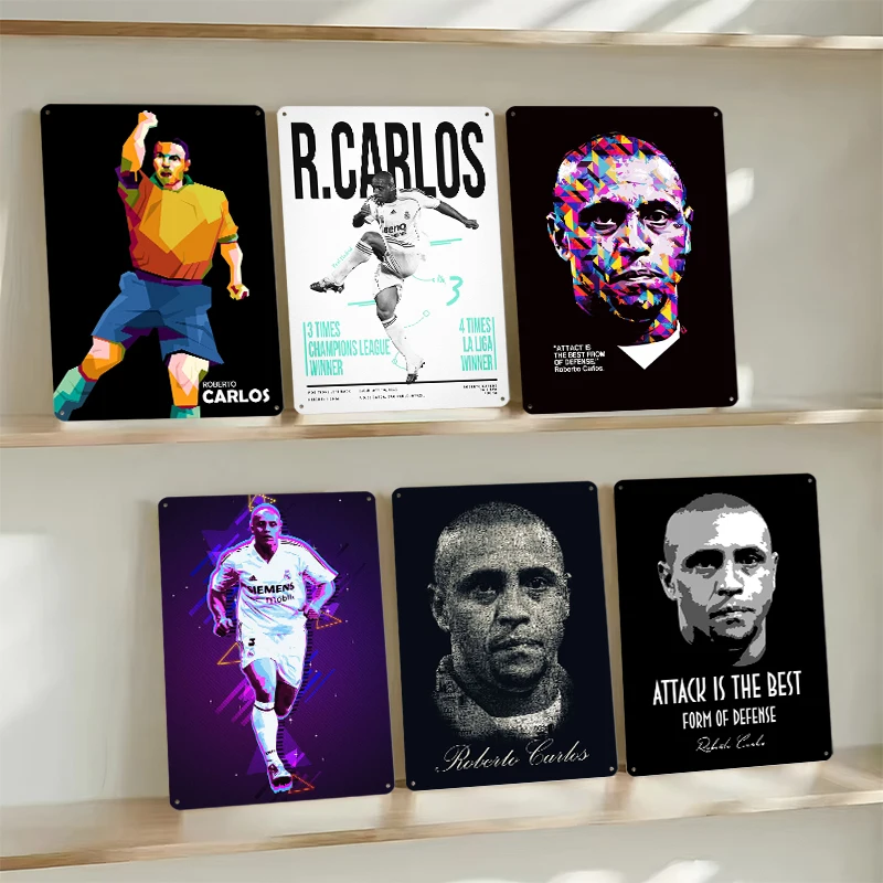 روبرتو كارلوس القصدير اللوحة جدار الفن الملصقات خمر لوحة معدنية علامات معدنية قابلة للتخصيص لمحبي كرة القدم غرفة الديكور الرجعية