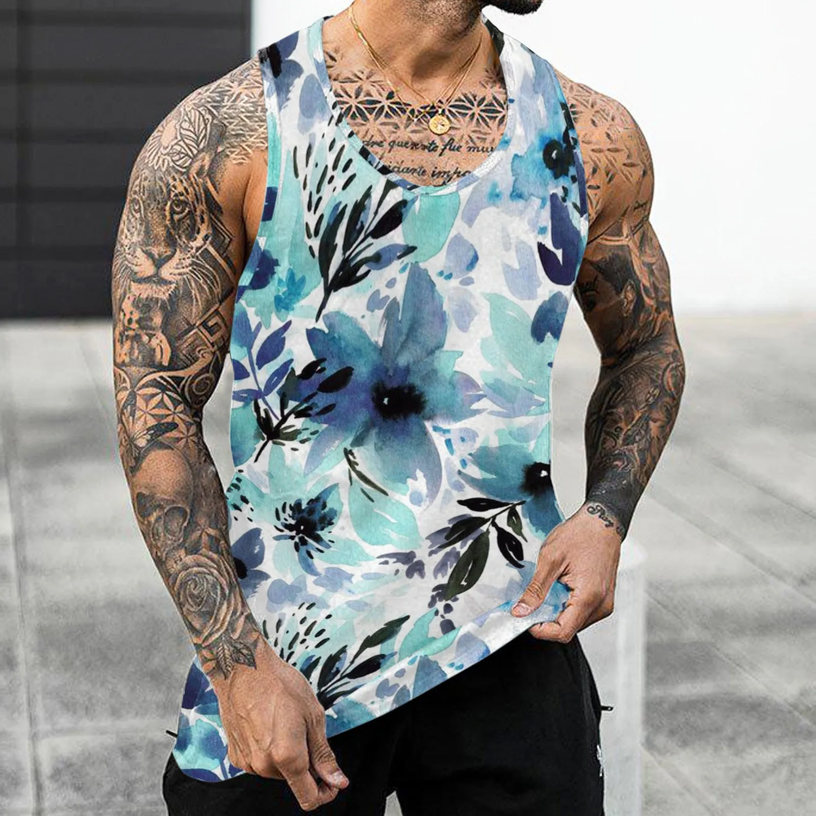 New Coconut Tree Flower 3D Printed Hawaiian Beach Tank Tops Men\'s Fashion Vest Sleeveless Tank Top Bodybuilding Gym Man Clothing
