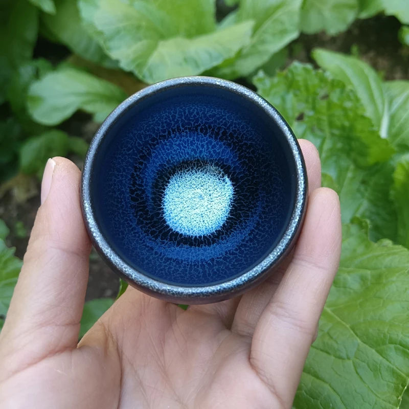 

Jianzhan 60ml Tenmokus Tea Cup with great blue glaze Ceramic Tea Bowl Heat Resistant Keep Warm Natural Clay Ore Glaze China