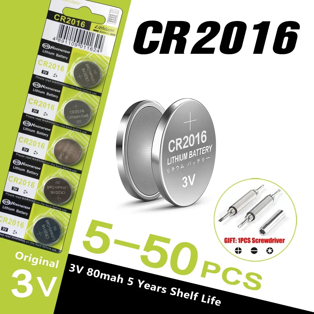 5-50PCS 3V 80mAh CR2016 Button Coin Cell DL2016 ECR2016 BR2016 3V Lithium Battery For Watch Car Key Remote Computer Motherboard