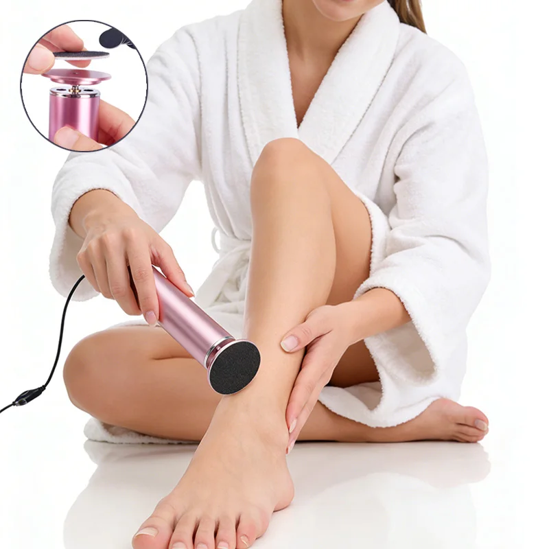Electric Foot Grinder Metal Handle Replaceable Head Adjustable Speeds Pedicure Polisher for Heel Dead Skin Callus Removing