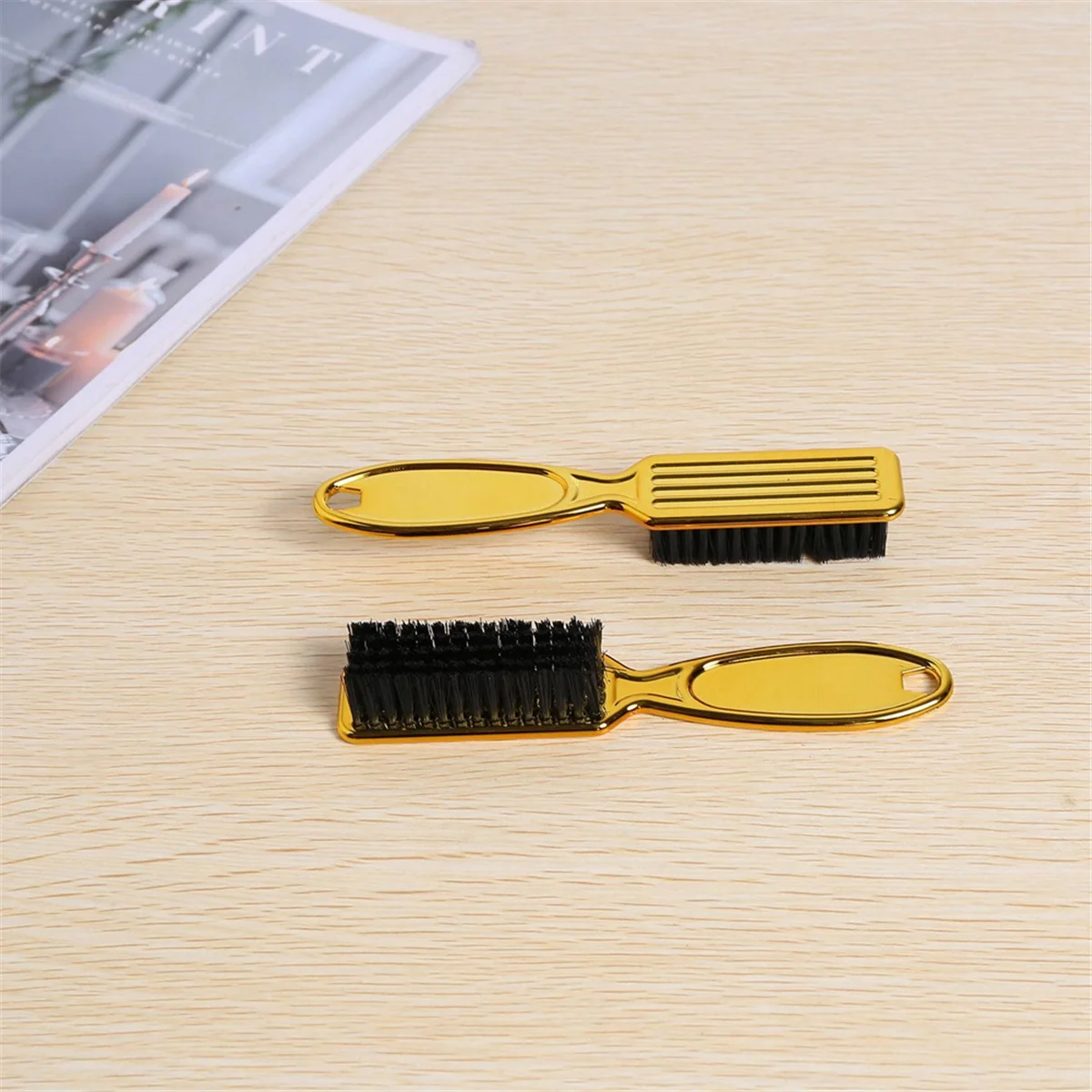 Fade Brush Comb Scissors Cleaning Brush Barber Shop Skin Fade Vintage Oil Shape Carving Cleaning Brush Gold 3PC