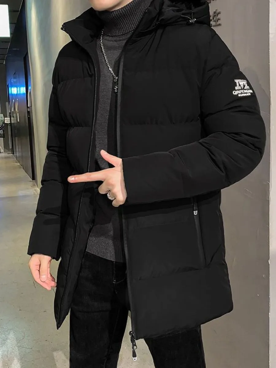 

Men's Winter Thiened down Cotton Jaet Detachable Capable Warm Youth Sle Urban Casual Long Coat Super Thi Cotton Clothes