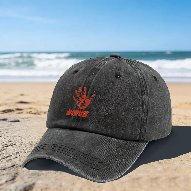 MMIW Red Handprint Print Baseball Cap Unisex Adjustable Cotton Washed Cap for Outdoor Daily Wear
