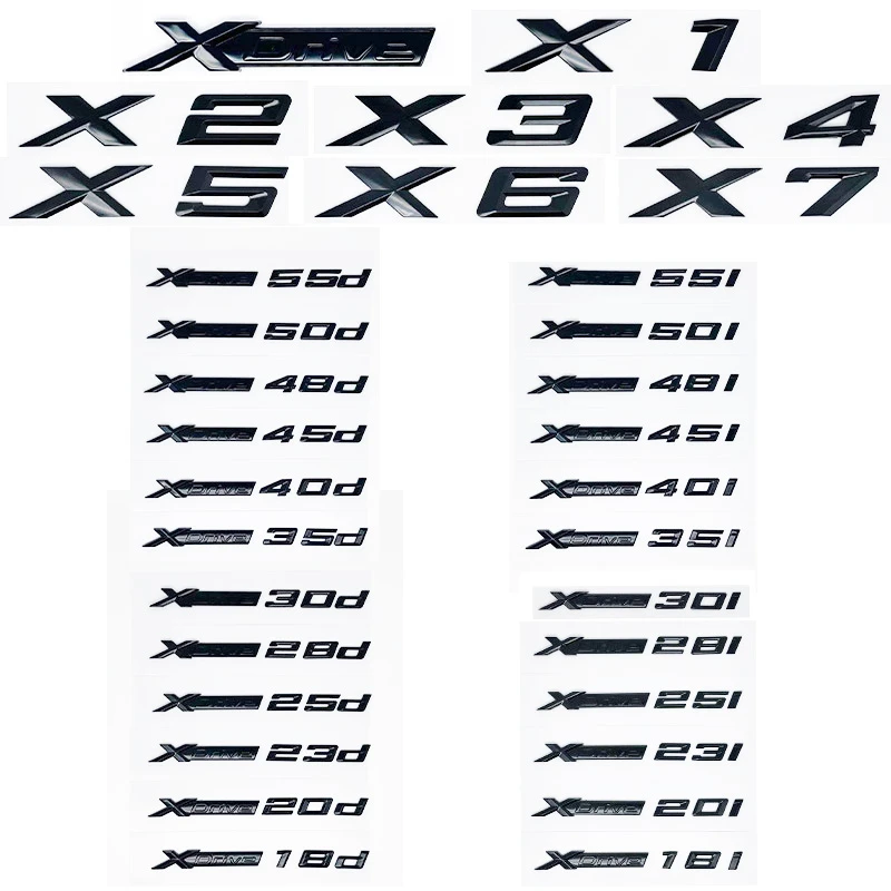 

3D ABS Glossy Black XDrive Alphanumeric Emblem Sticker for BMW X1 X2 X3 X4 X5 X6 X7 & GT - 18i 20i 23i 25i 28i 30i 35i 40i 45i 5