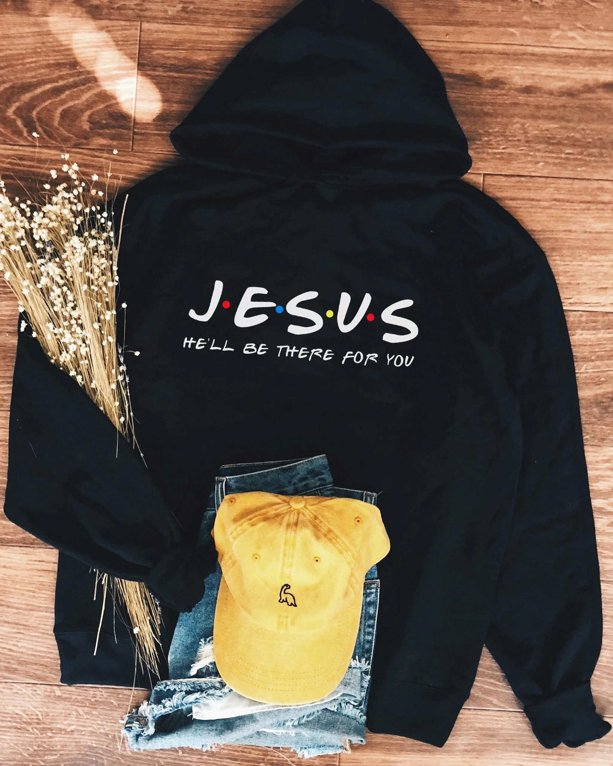 

Colored Jesus He'll Be There For You Christian Hoodie Women Hoody Sweatshirts Pullovers Unisex Pure Cotton Top Jumper Hoodies