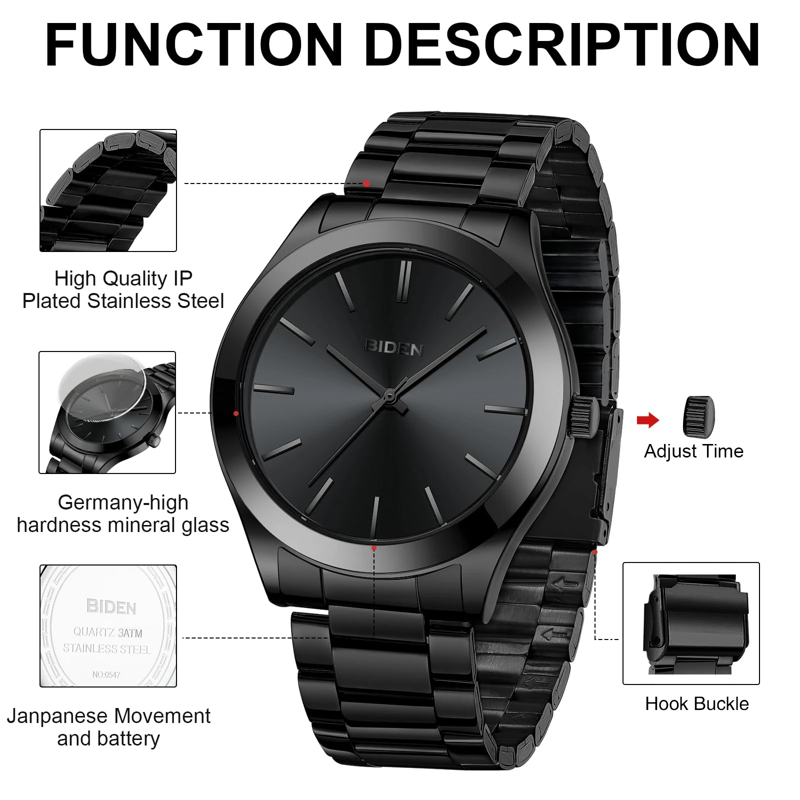 BIDEN high-quality men\'s casual business watch stainless steel strap waterproof quartz watch comes with a watch box as a gift