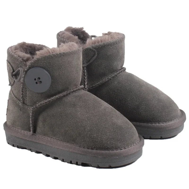 Genuine Leather Children\'s Snow Boots 2024 Winter Plus Velvet Cotton Boots Baby Warm Comfortable Cotton Shoes Designer Boots