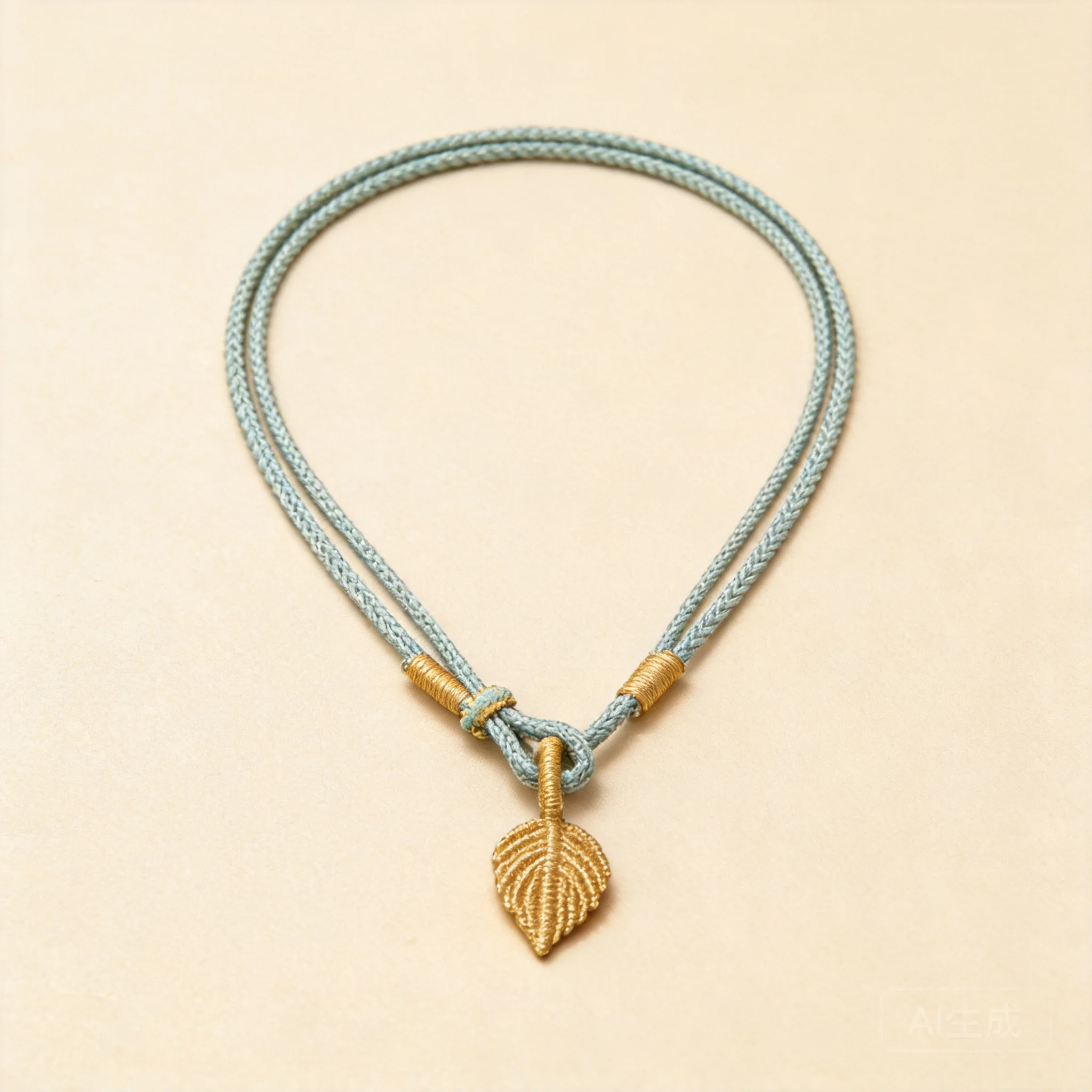 Chinese Style Auspicious Lucky Hand Woven Gold Thread Leaf Pendant Necklace Cord Adjustable Braided Rope For Jade Guanyin Amber