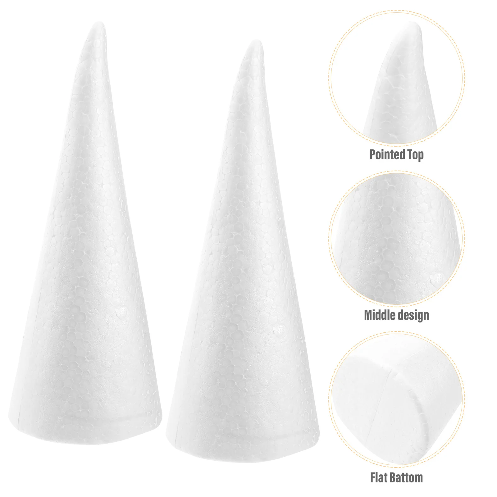 

6Pcs White Foam Cone DIY 24cm Craft for Handmade Christmas Flower Cake Arrangement Decoration Cone Craft