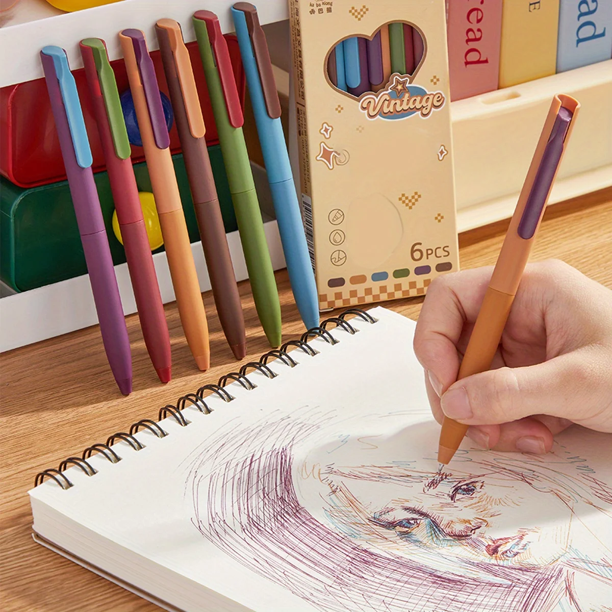 6 Colors 0.5mm Fine Tip Gel Pens, Quick Dry Smooth Writing Ballpoint Pens for Diary Drawing School Office Stationery