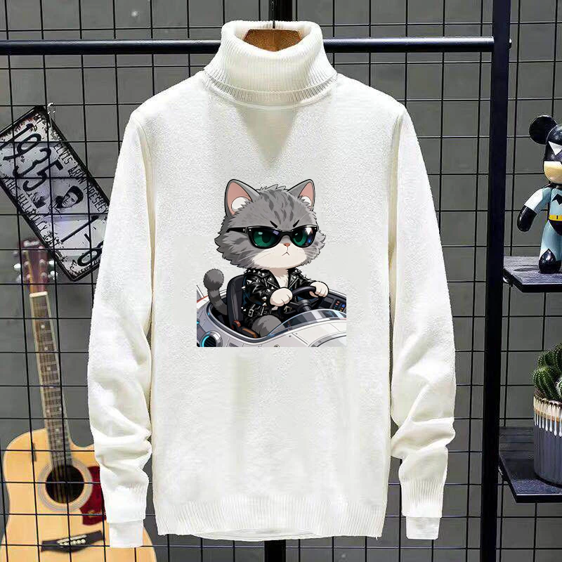 

Повседневный вязаный свитер с высоким воротом для подростков, свободный крой, в стиле кэжуал, мужская мода, осень-зима, новинка