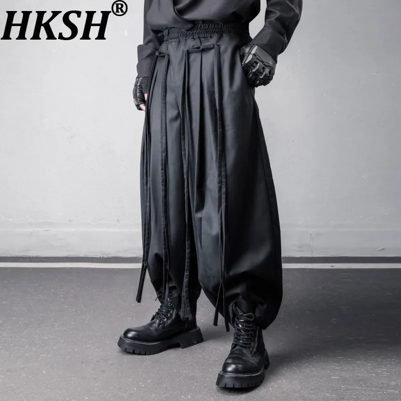 HKSH Spring New Unique Dark Ribbon Men Tide Punk Cropped Pants Yamamoto Style Wide-leg Casual Straight Japanese Chic Ins HK20184