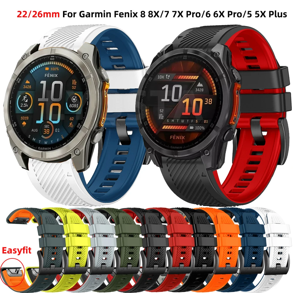 26mm 22mm Silicone Watch Strap For Garmin Fenix E 8 7X 7 Pro Epix Pro 47mm 51mm 6X 6 Pro Smart Watch QuickFit Wristband Bracelet