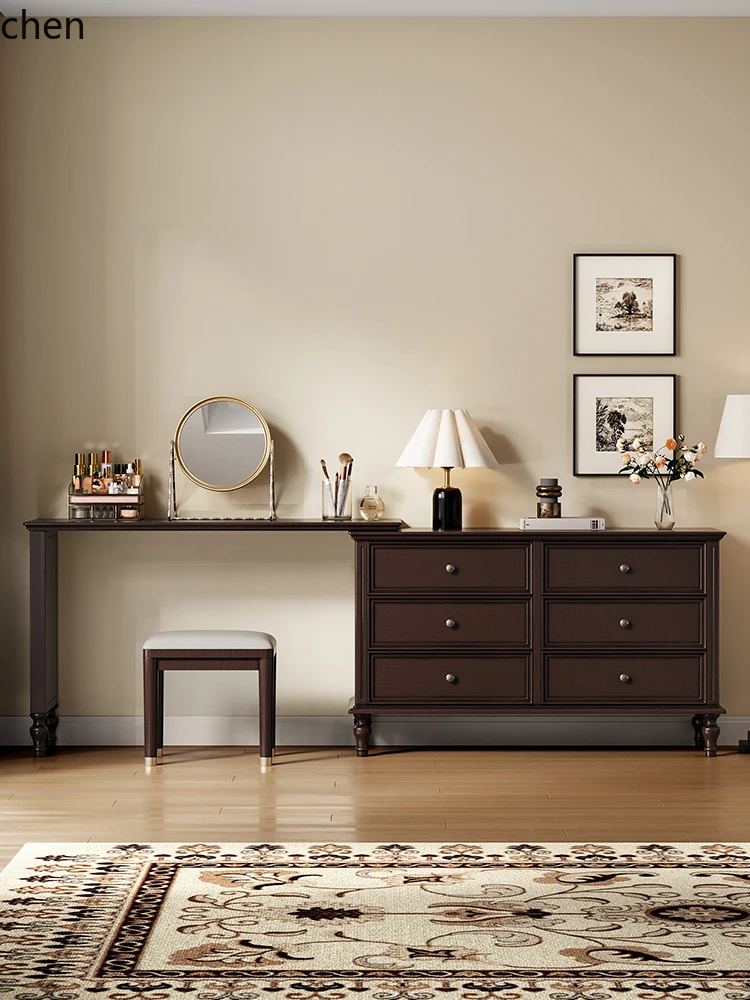

HTT Retro Solid Wood Makeup Vintage Style Extendable Bedroom Bedside Chest Dressing Table Integrated Desk