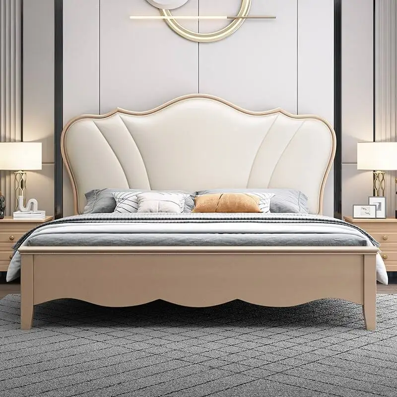 

Tall Modern Designs Bed Luxury Beige Brown Unique Wooden Double Bedroom Bed King Size Storage Letto Matrimoniale Furniture