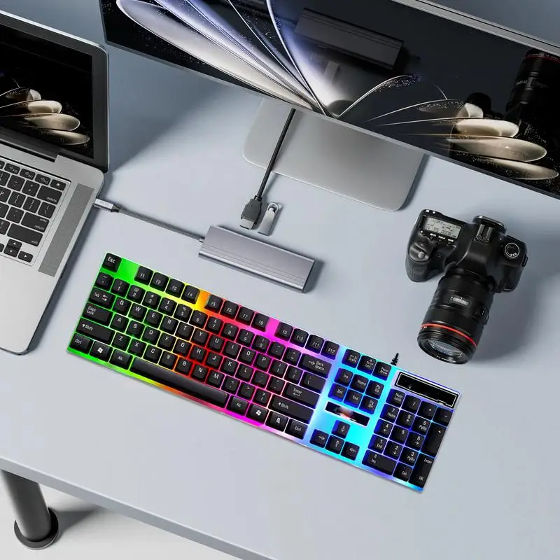 Mechanical Game Keyboard Wired Aesthetic Keyboard Floating Mechanical Keyboards Waterproof Clickable Keyboard For Home Desktop