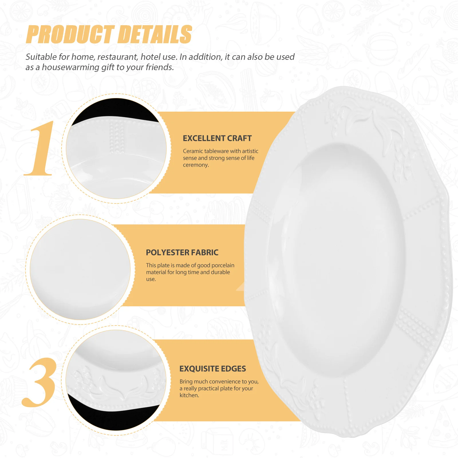 

Porcelain Embossed Food Serving Plate High Grade Material Multifunctional Dinner Dessert Salad Plate for Home Restaurant