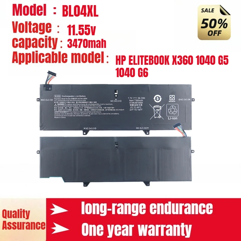 

For HP ELITEBOOK X360 1040 G5 1040 G6 Notebook BL04XL Laptop Battery 11.55v 3470mAh