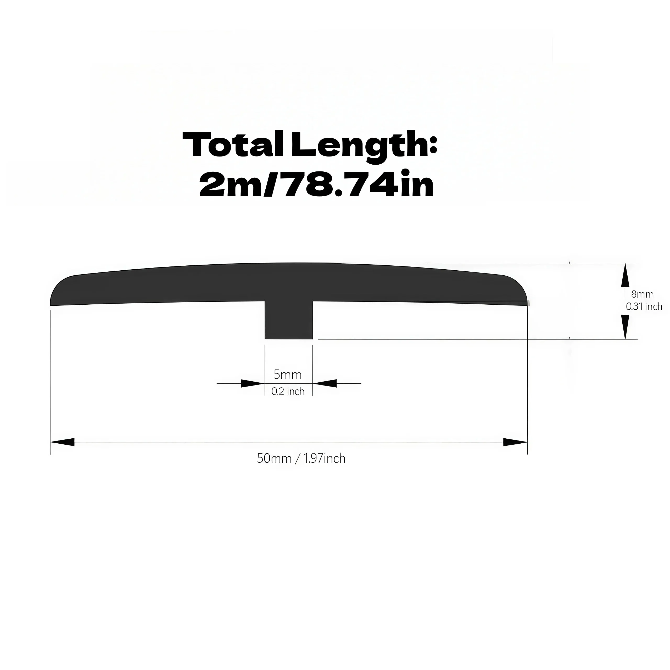1pc 2m/78.74in Carpet To Tile Floor Transition Strip Self Adhesive T-Molding Threshold Cover Household