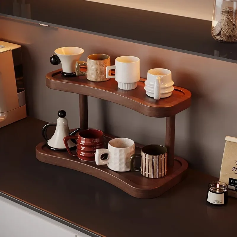 

Wooden Double Layer Storage Rack Jewelry Earing Display Stand Necklace Organizer Stand Cup rack Multi-Functional Storage Shelf