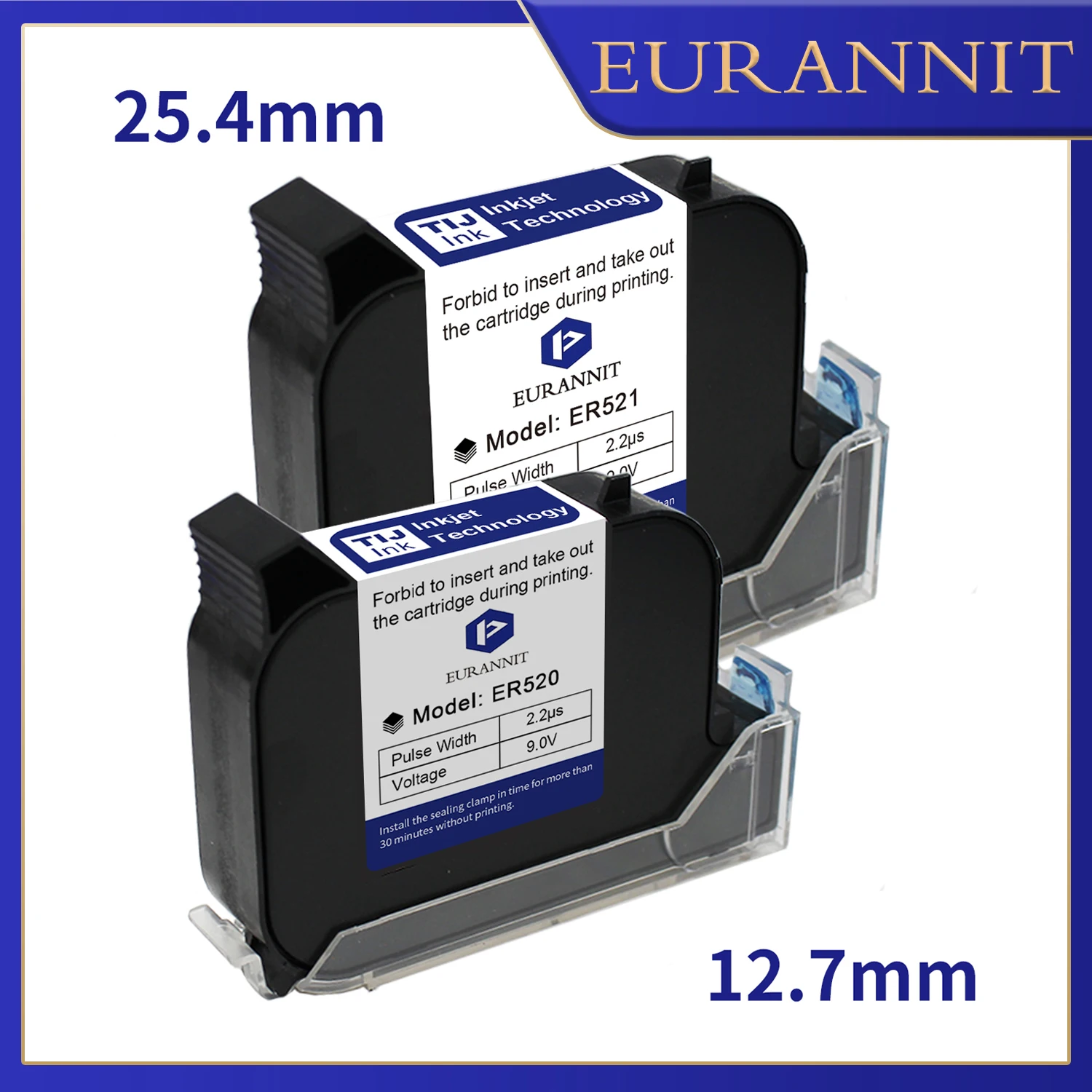 EURANNIT Original 12.7/25.4mm Online Inkjet Printer Fast Dry Solvent Ink Unencrypted Ink Cartridge for Online Printing Machine