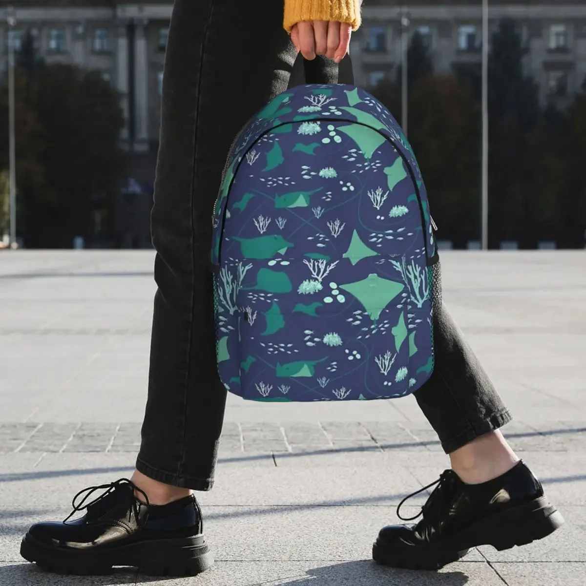 Nautical Stingrays Marine Life Blue Ocean Pattern Backpacks Boys Girls Bookbag Children School Bags Travel Rucksack Shoulder Bag