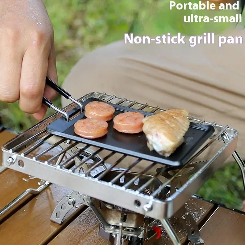 Kleine Camping Bratpfanne Outdoor Mini Tragbare Grill Pfanne BBQ Backform Pfanne Reise Wandern Picknick Camping Kochgeschirr Grill Werkzeug