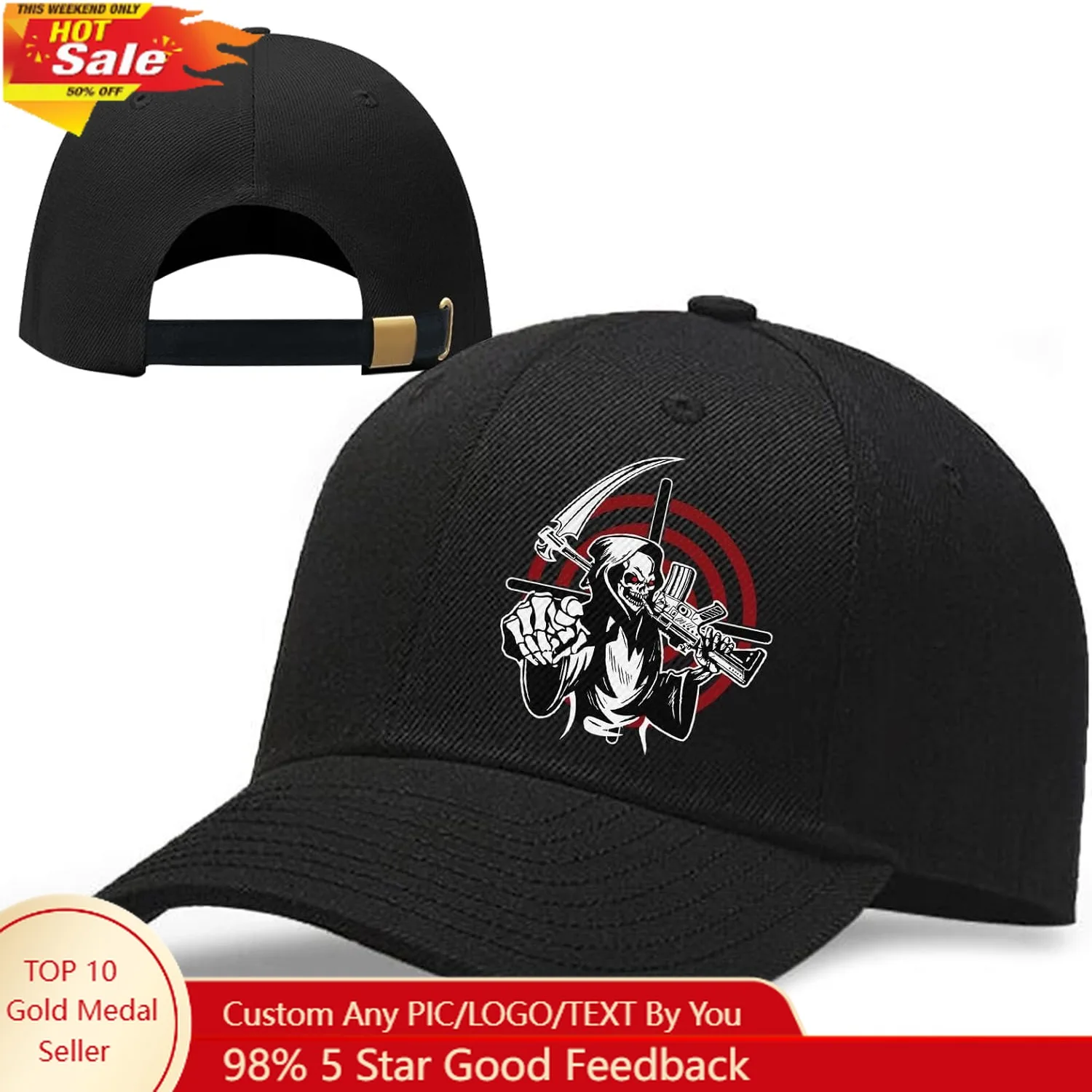 

Death Scythe Skull Hats Baseball Cap for Men Plain Black Snapback Hats for Women Death Devil Trucker Dad Baseball Cap