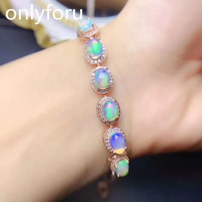 Natural Australian Oval Shape 5x7mm Opal Bracelet  Luxury 925 Sterling Silver Braclets for Women