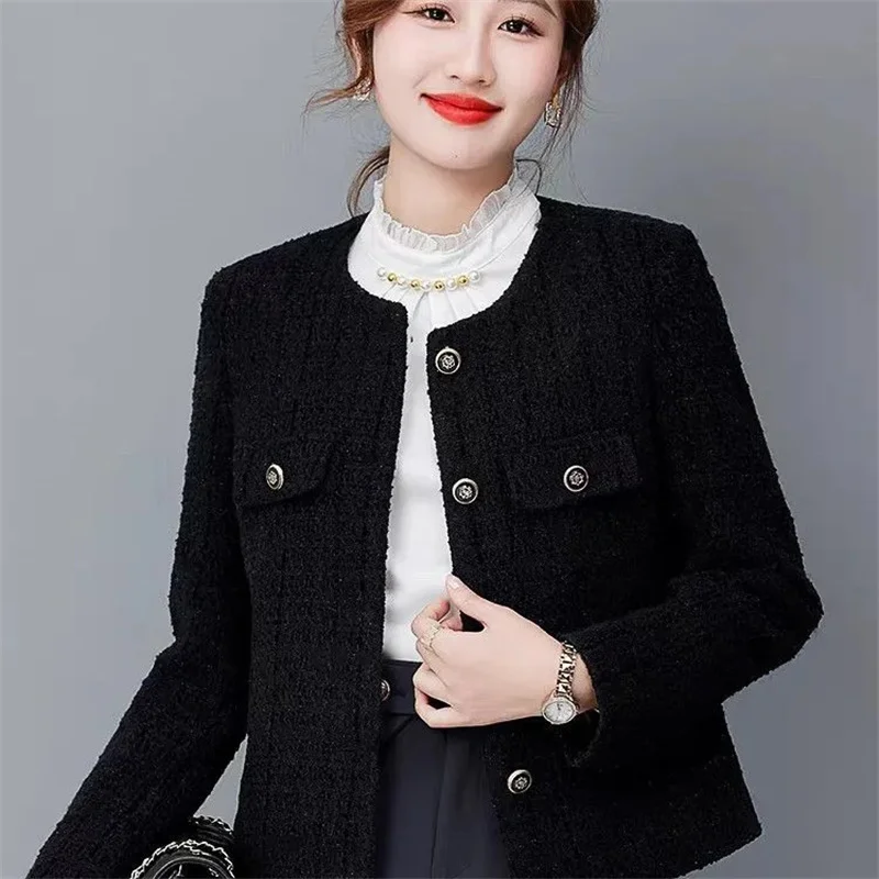 High Quality Woolen Jacket Women Spring Autumn New Explosions Small Fragrance Coat Temperament Overwear Female Tweed Outcoat Top