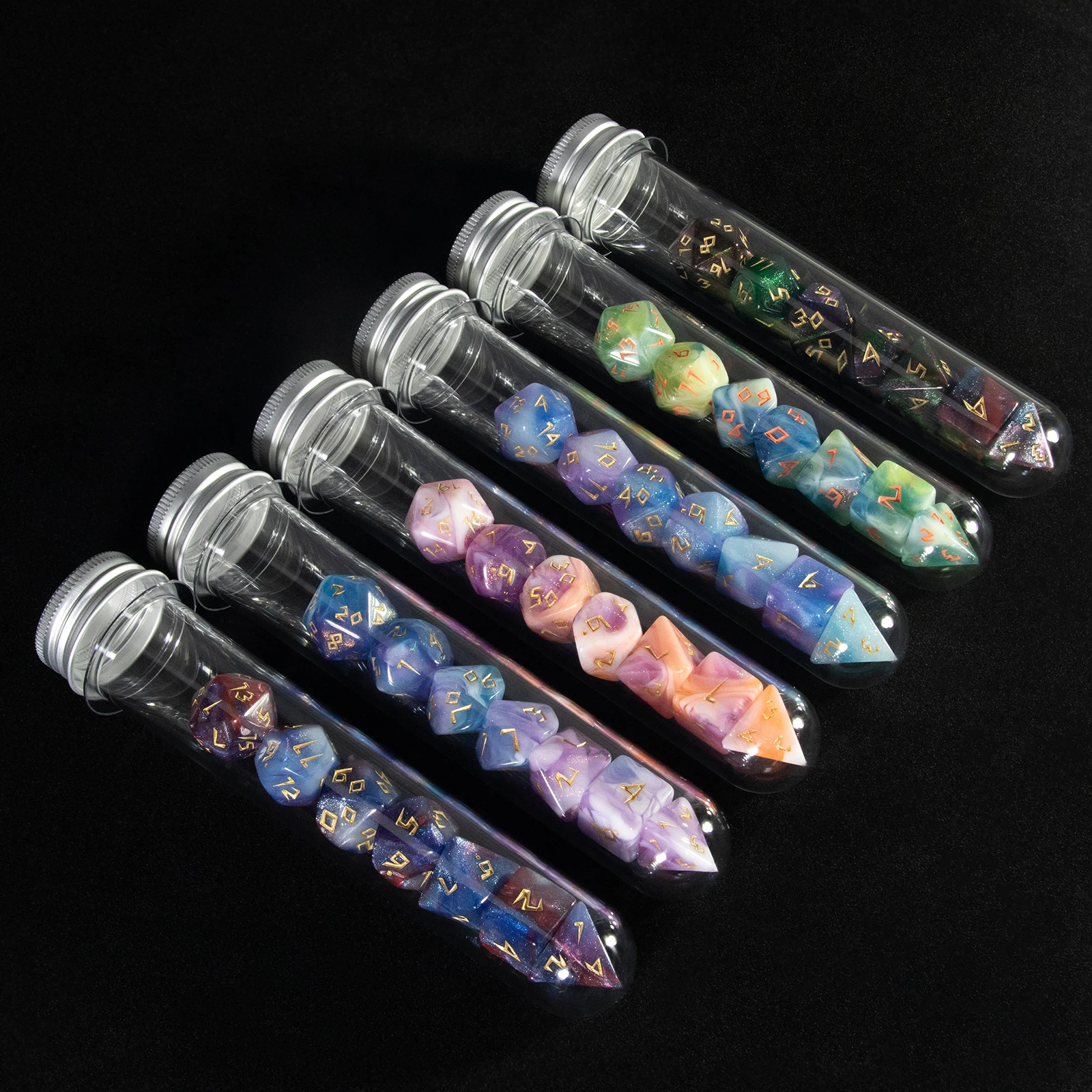 Fantasy Potion Flask Dice Set - 42pcs Polyhedral Dice D4-D20 Mixing Color and Glitter DND RPG Dice for Tabletop Game