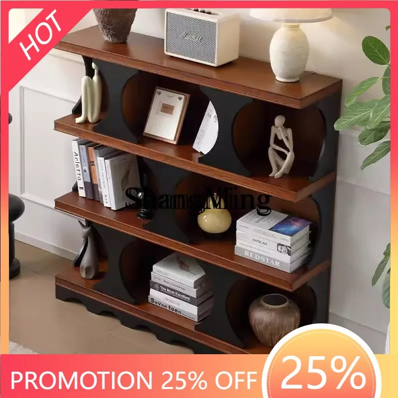 

FG Solid Wood Bookshelf Vintage Wabi-Sabi Style Antique Style Living Room Display Storage High-End Storage Decorative Bookcase