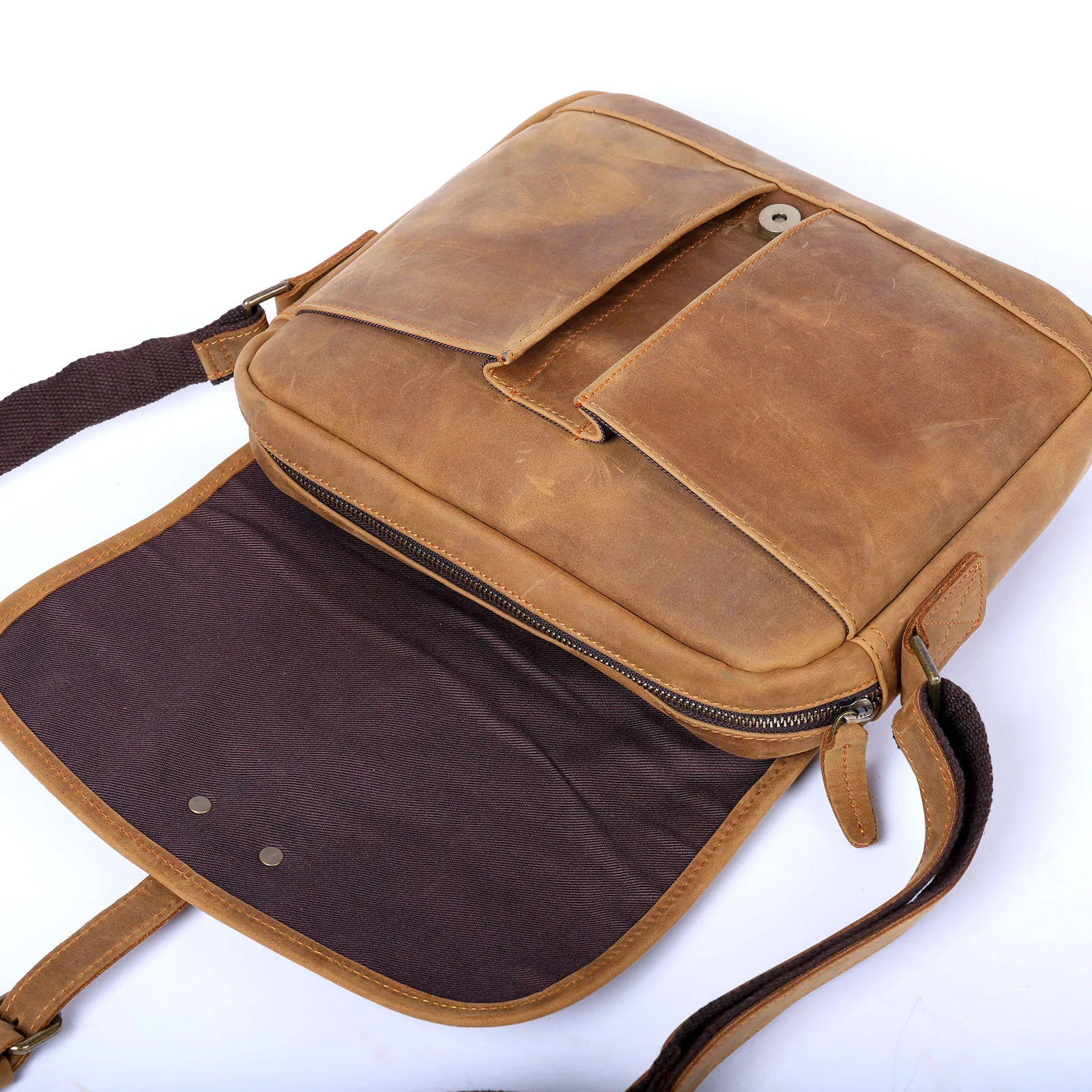 Echte Leder-Umhängetasche 11" Vintage Herren-Umhängetaschen Crazy Horse Leder Schultertasche Rindsleder Retro Mode Casual Pre – Detail 8