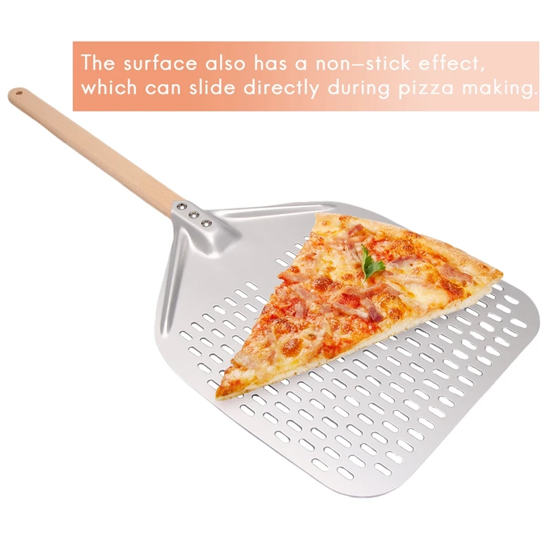 Perforated Pizza Peel,Professional Anodized Aluminum Pizza Peels, Rectangular Pizza Turning Spatula With Detachable