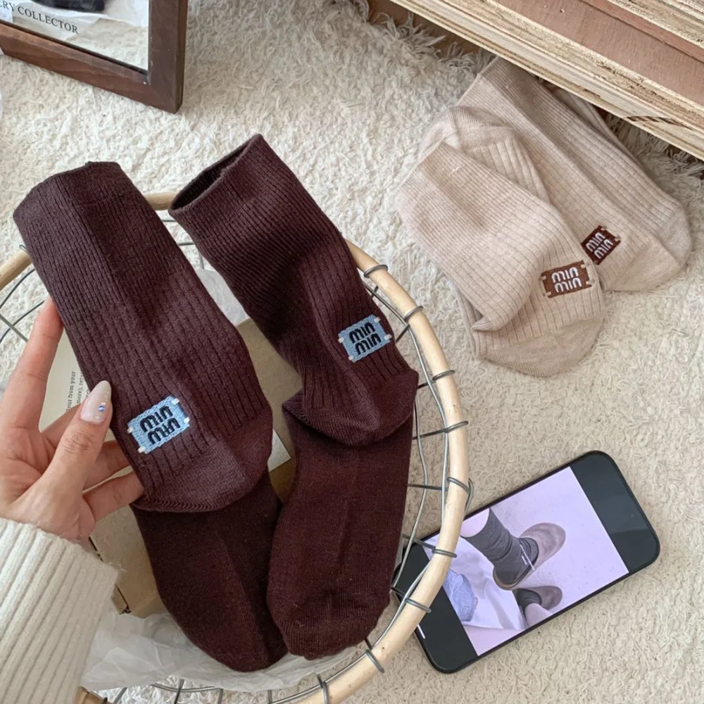 1 زوج النساء الجوارب الدفء منتصف أنبوب الجوارب الصلبة جوارب قطنية مخطط مزدوجة إبرة الجوارب