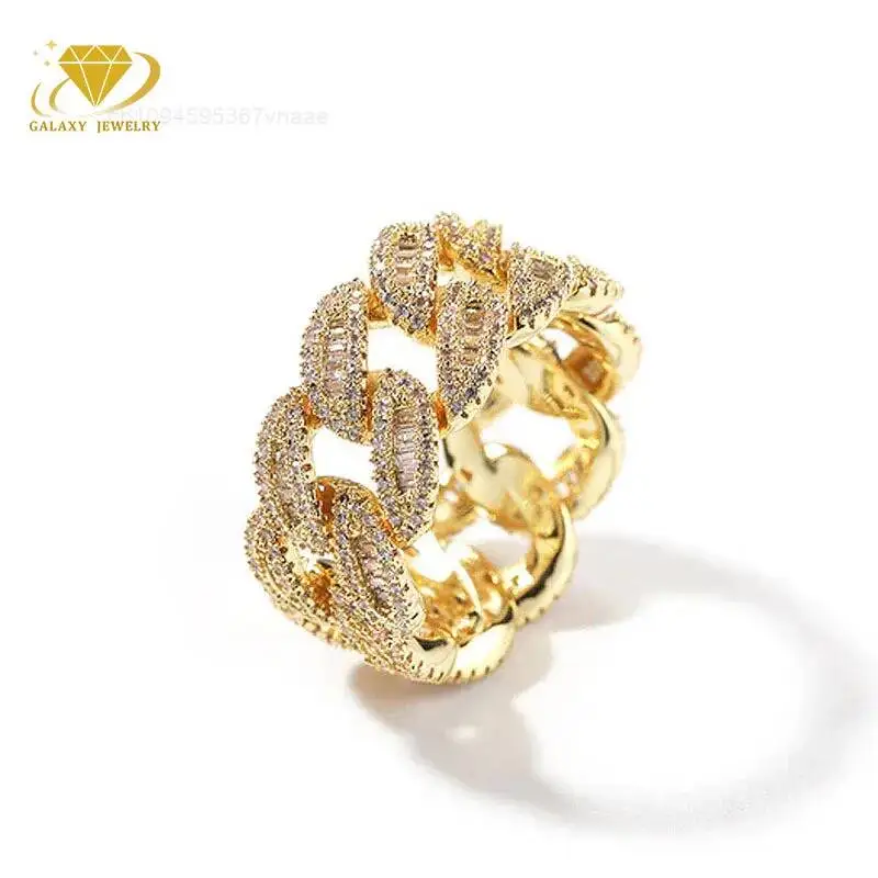 

GRA Certificate 12mm Ice Out Cuban Ring Moissanite Baguette Cut Diamond Band Ring Silver 925 Moissanite Hip Hop Ring for Men