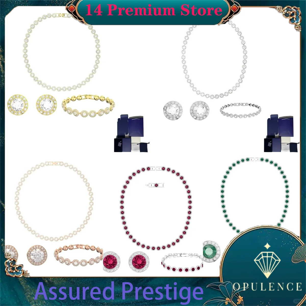

High Quality Silver Jewelry Fashion Exquisite Inlaid Stone Necklace Earrings Bracelet Set with Complete Box Women Jewelry Gift