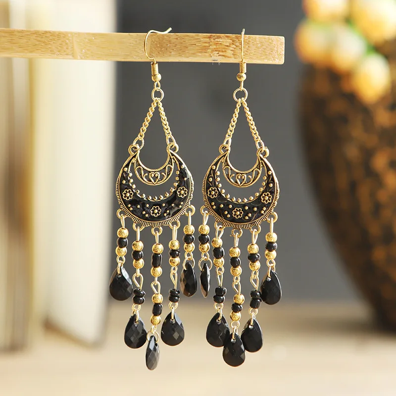 Bohemian Antik Gold Farbe Lange Wasser Tropfen Quaste Ohrringe für Frauen Vintage Bunte Geometrische Tropfen Baumeln Ohrringe Schmuck – Detail 26