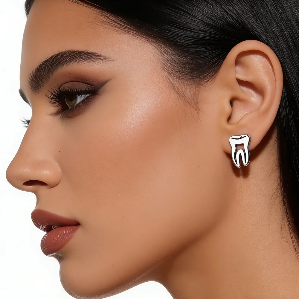 Unique Design Stainless Steel Teeth Ear Stud Earrings for Women Men Trendy Black Small Tooth Earings Fashion Jewelry Wholesale