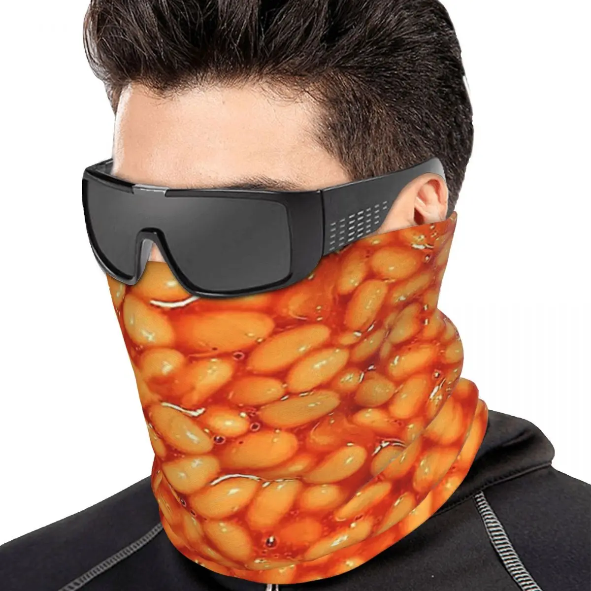 Beans In Things Pattern Multifunctional Elastic Neck Gaiter Wind Proof Face Cover Bandana Unisex for Cycling Hiking Fishing