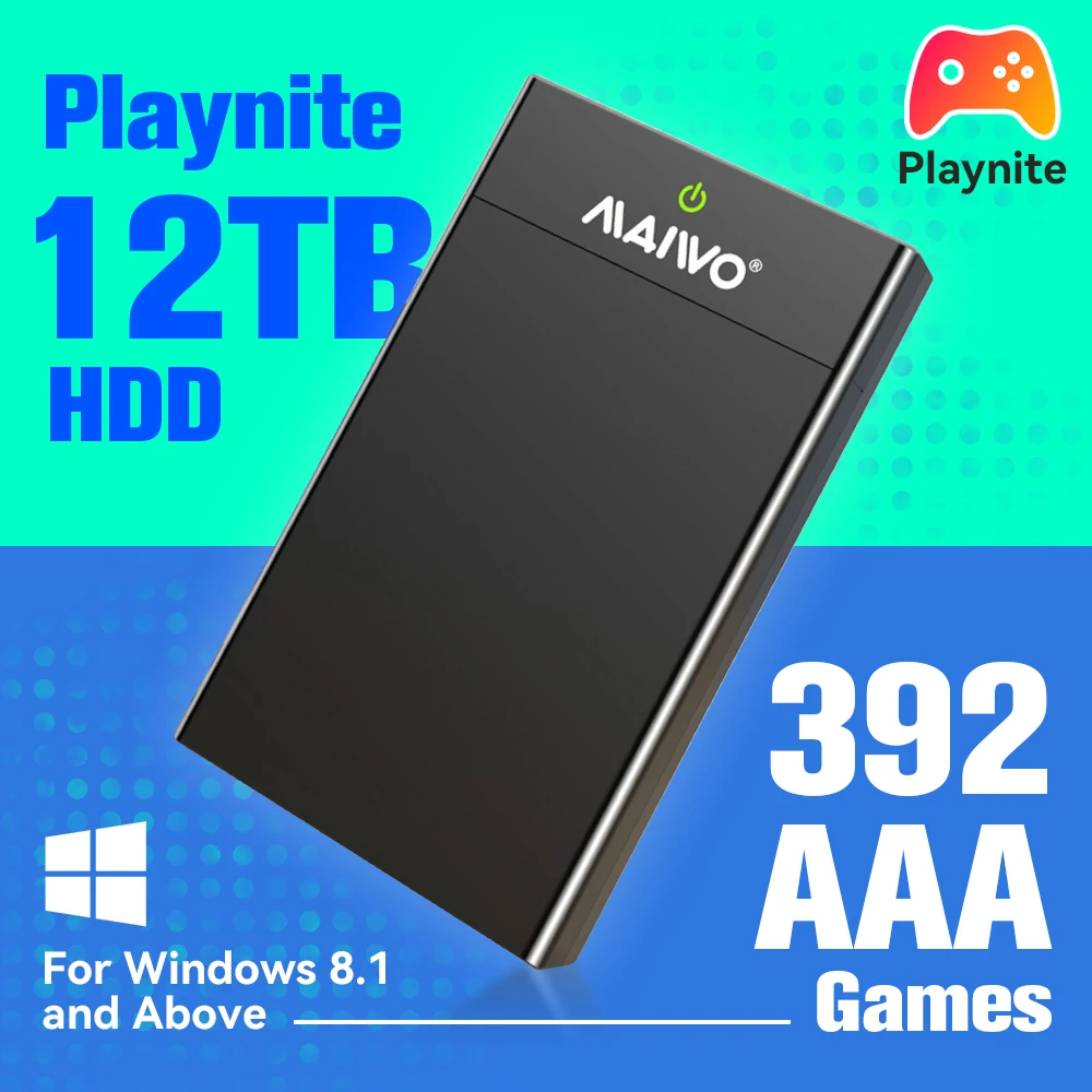 12TB Portable External Game HDD Playnite System Game Console with 392 AAA Games for PS4/PS3/PS2/Wii/WiiU/PS1 for Wins PC/Laptop