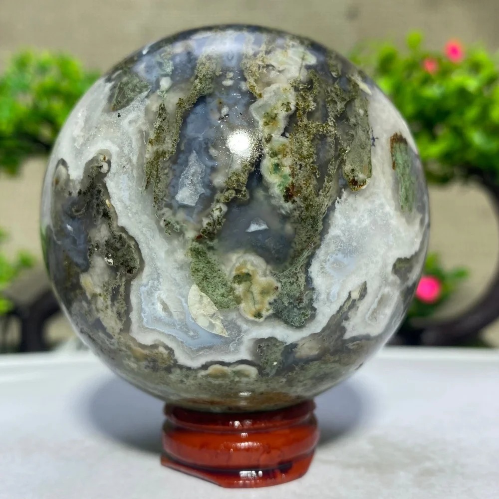 Natural Crystal Aquatic Agate Moss Sphere - Spiritual Healing Meditation Feng Shui Reiki Home Decor Gift Stone Ball