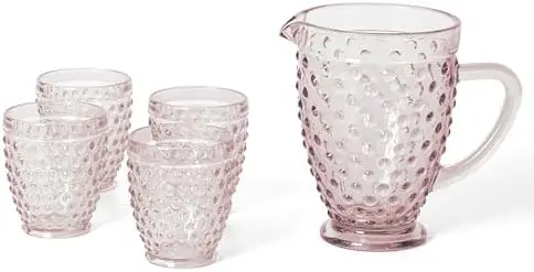

Martha Stewart Chauncey 5-Piece Pink Hobnail Pitcher & Glass Set