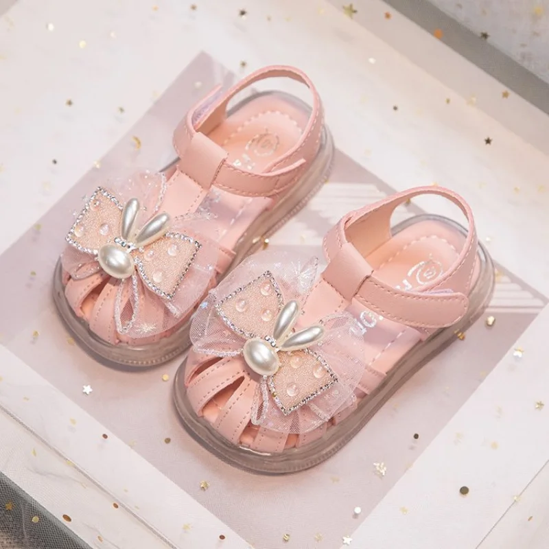 

Summer Princess Sandals For Girls PU Leather Trend Fashion Girl's Sandal Korean Style Pearl Rhinestone Children Summer Shoes