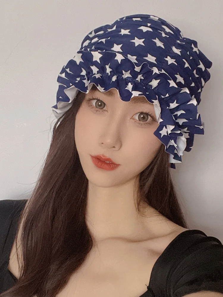 

Женская шапочка для плавания с длинными волосами, милая корейская стильная красочная тканевая конструкция, элегантная пляжная фотография, шапочка для плавания с горячими источниками