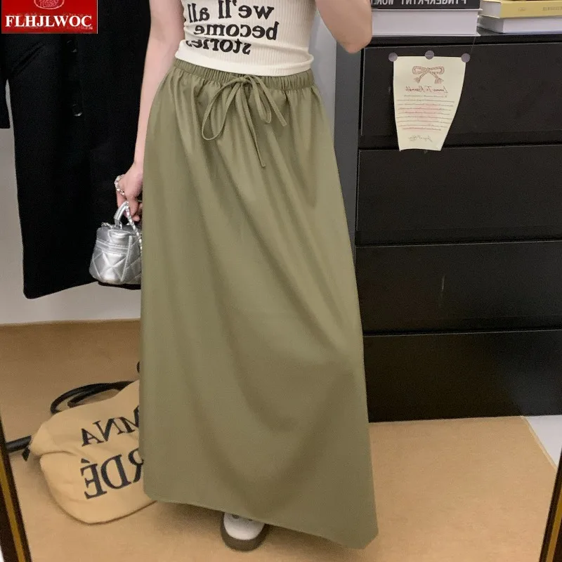 وهمية الجلود بولي تنورة تنورة عالية الخصر الرجعية مزاجه الفتيات النساء الموضة الأوروبية سيدة Shiring الخصر ربطة القوس فيونكة تنانير طويلة ماكسي