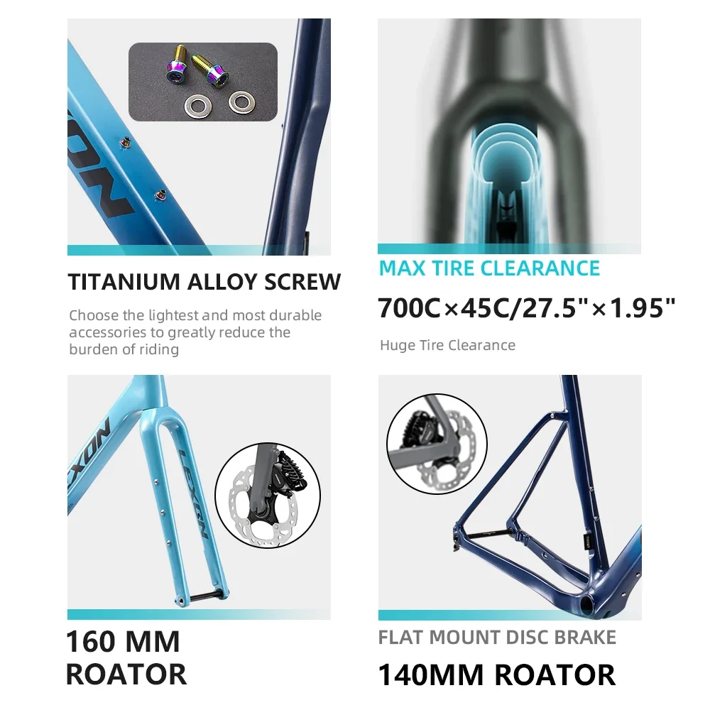 ليكسون GFE الكربون الحصى إطار دراجة هوائية 700C 27.5 خفيفة مكبح قرصي Cyclocross على الطرق الوعرة إطارات دراجة الدراجات أجزاء